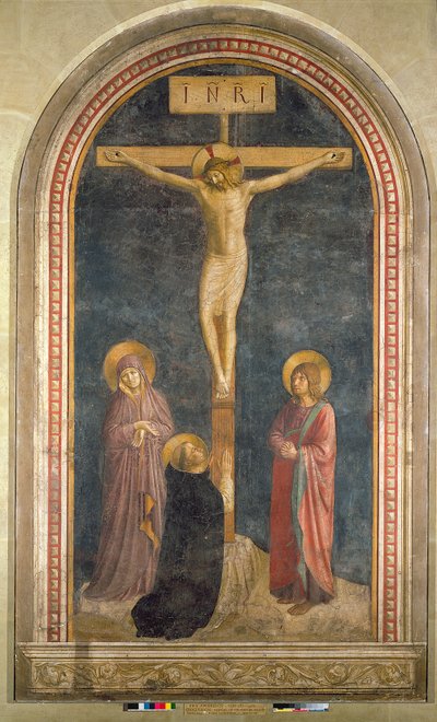 Kreuzigung mit der Jungfrau, den Heiligen Johannes dem Evangelisten und Dominikus aus dem Kloster San Marco, Fiesole, 1442 von Fra Angelico